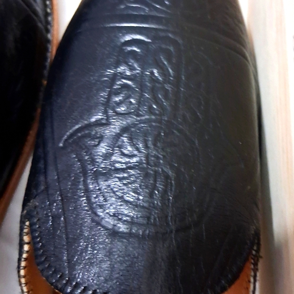 Hamsa Slippers Black Leather Embossed Slides Pointed Toe EU 42 US 11 - Picture 6 of 14